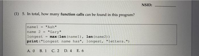 please explain descriptive NSID: (1) 5. In total, how many function calls