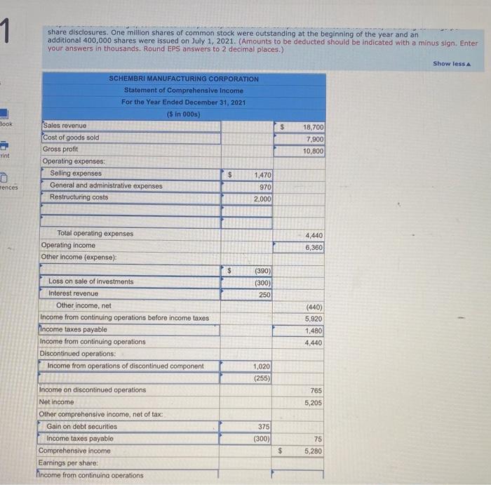 Problem 4-7 (Algo) Income statement presentation; statement of comprehensive income; unusual items
