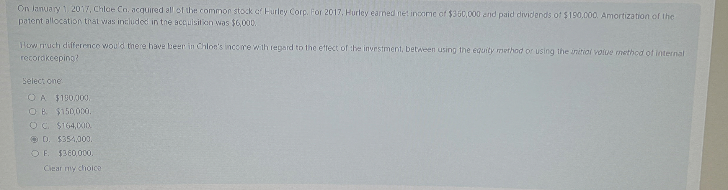  On January 1,2017, Chloe Co. acquired all of the common stock