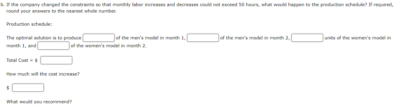 two months. Management wants to develop a production schedule indicating how many