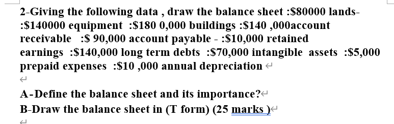 Answer the following question 2-Giving the following data , draw the balance