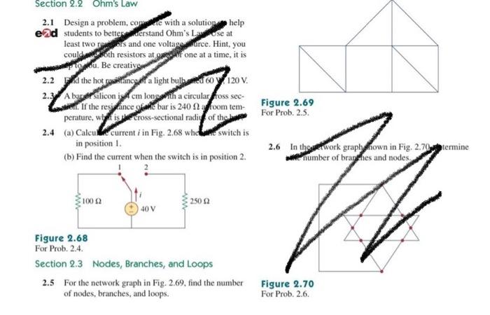 circuit of Fig. 2.75, calculate V1 and V2. 2.1 Design a problem,