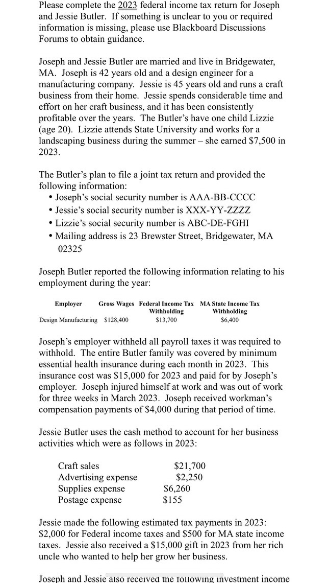  Please complete the 2023 Form 8863based on the following information. Show