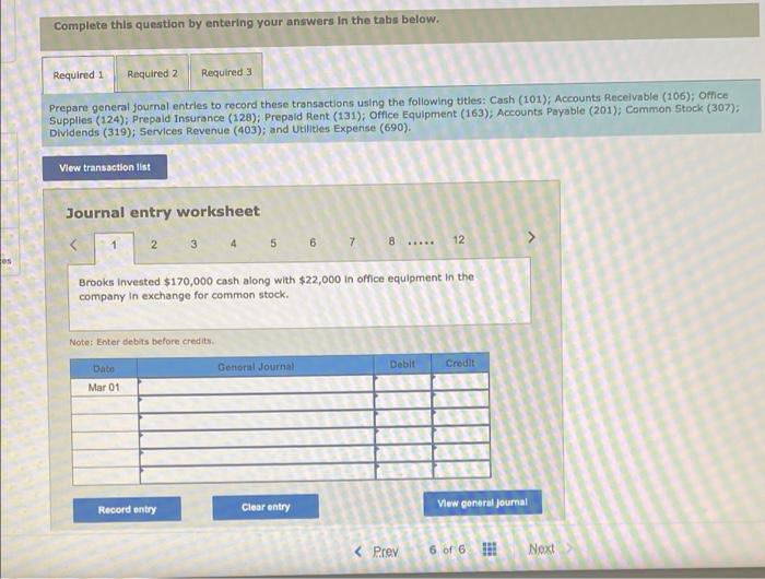 Venture Consultants and completed the following transactions in March. March 1 Brooke