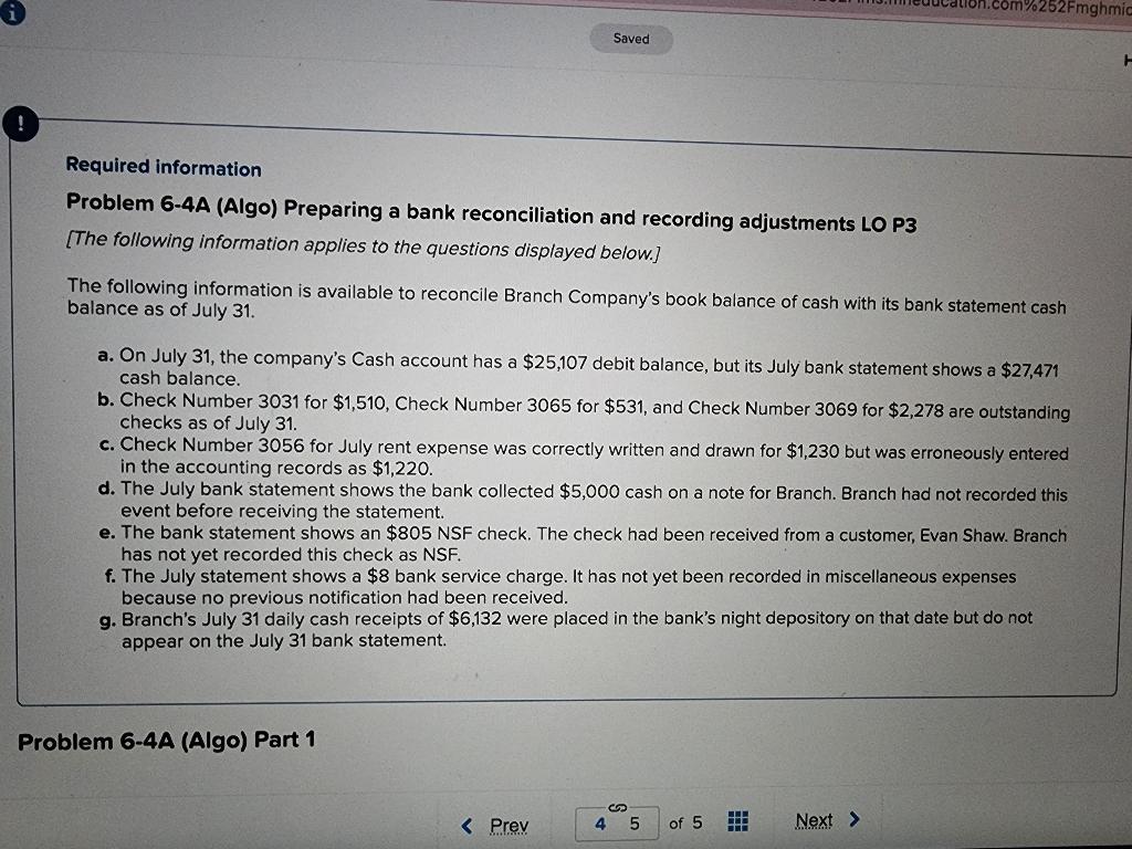  Thank you, will rate :) Required information Problem 6-4A (Algo) Preparing