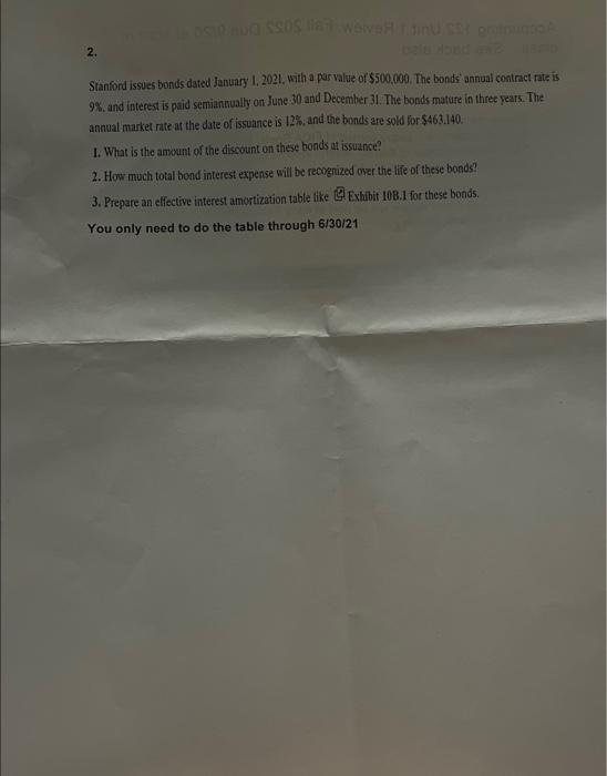  2. Stanford issues bonds dated January 1, 2021, with a par