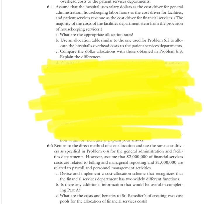 need help with 6.6... 6.4 is shown above for reference overhead costs