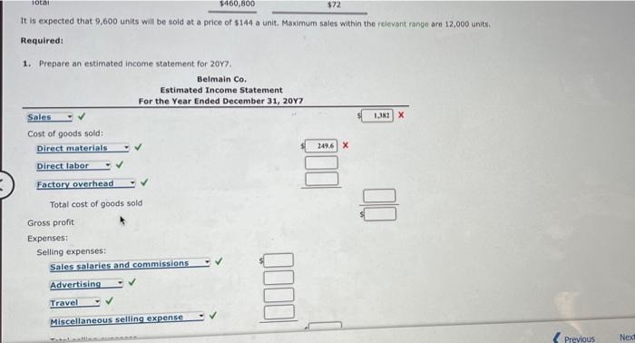 Break-Even Sales, Cost-Volume-Profit Chart, Margin of safety, and Operating Leverage Belmain Co.