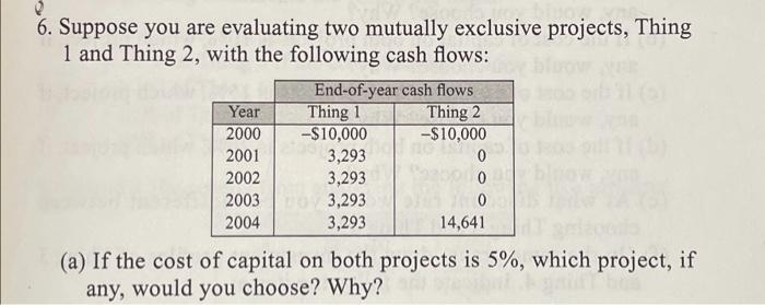 please solve using discounted payback period method only! 6. Suppose you are