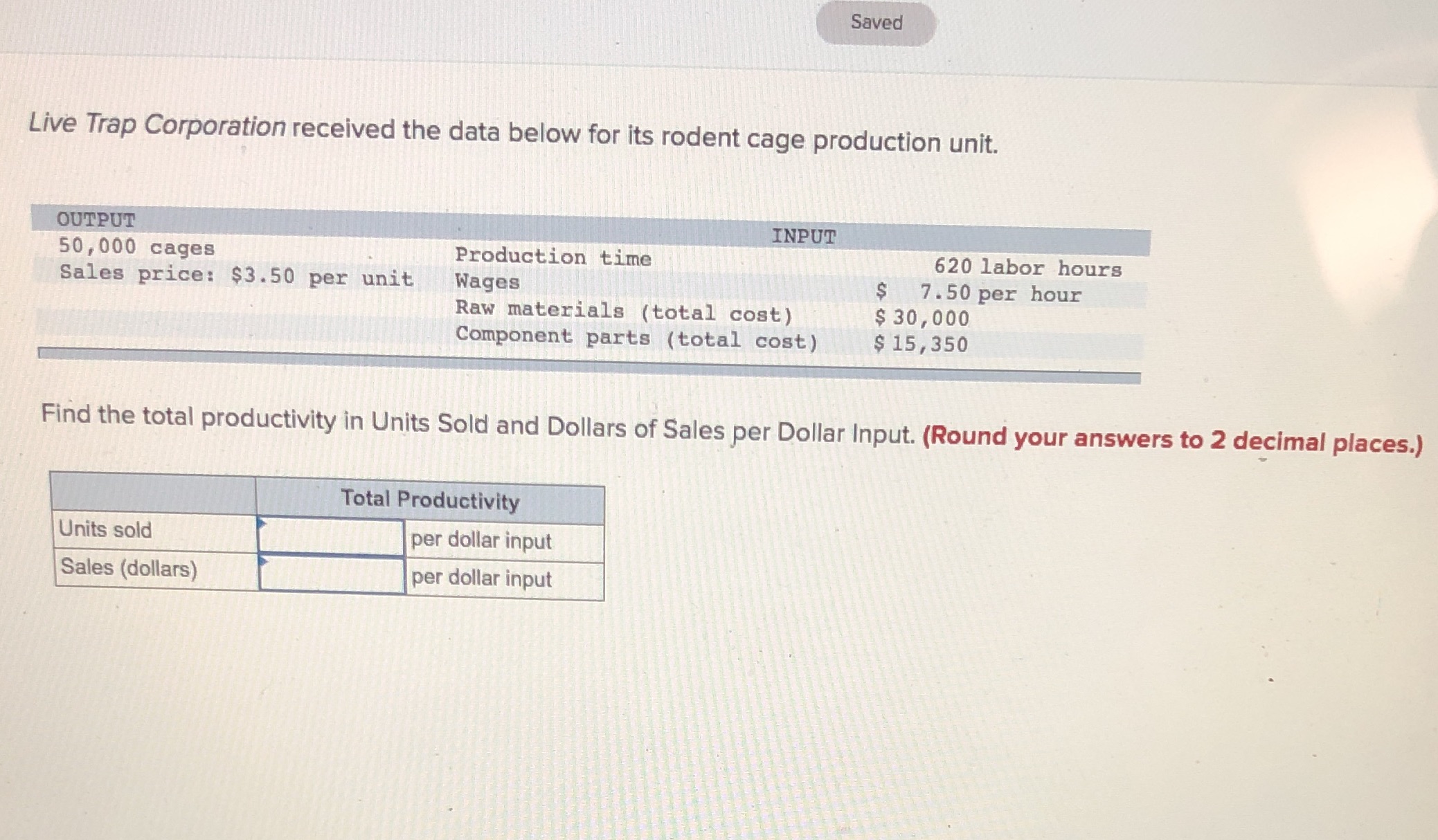  Saved Live Trap Corporation received the data below for its rodent