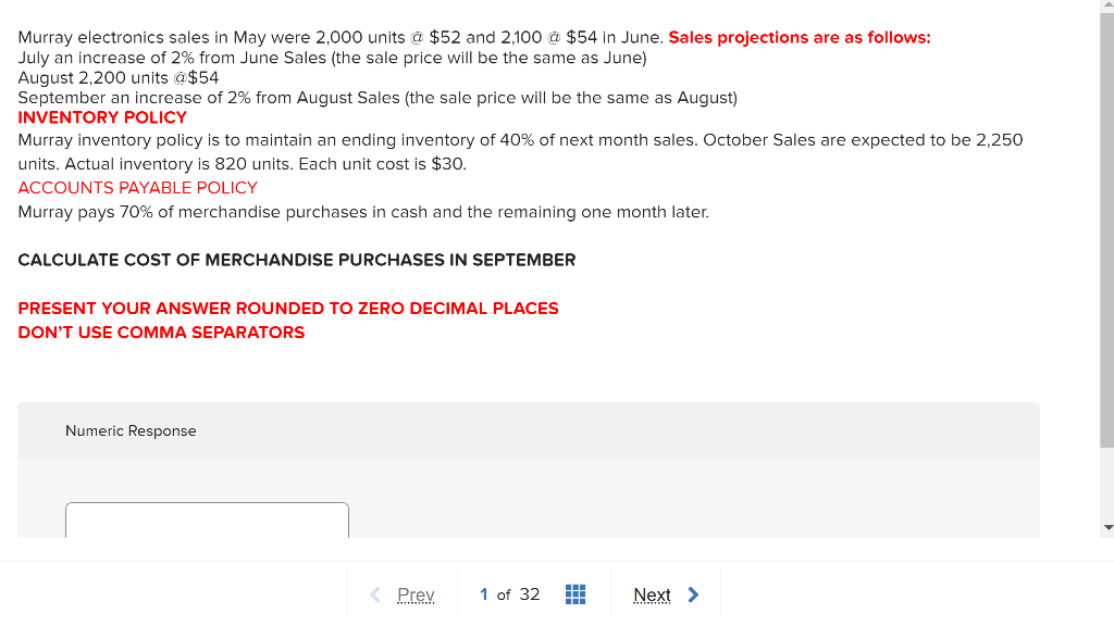 Murray electronics sales in May were 2,000 units @ $52 and 2,100