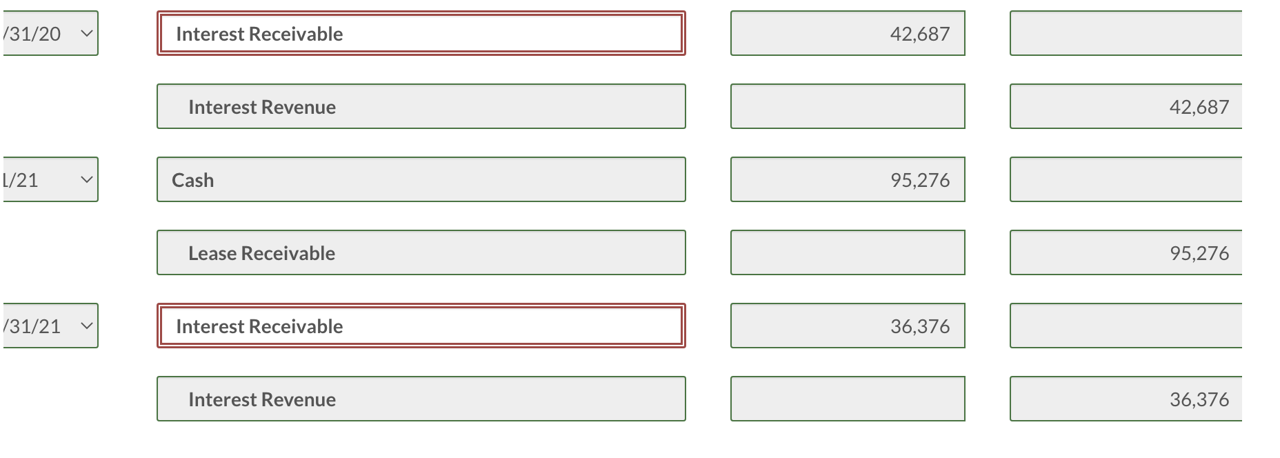 Schedule Annual Lease Payment Plus URV Interest on Lease Receivable Recovery of