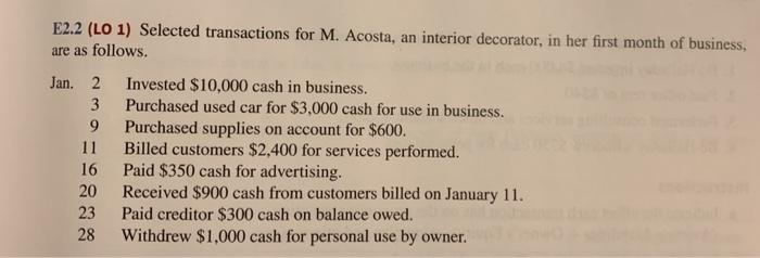  using the Data for M. Acosta, interior decorator, are resented in