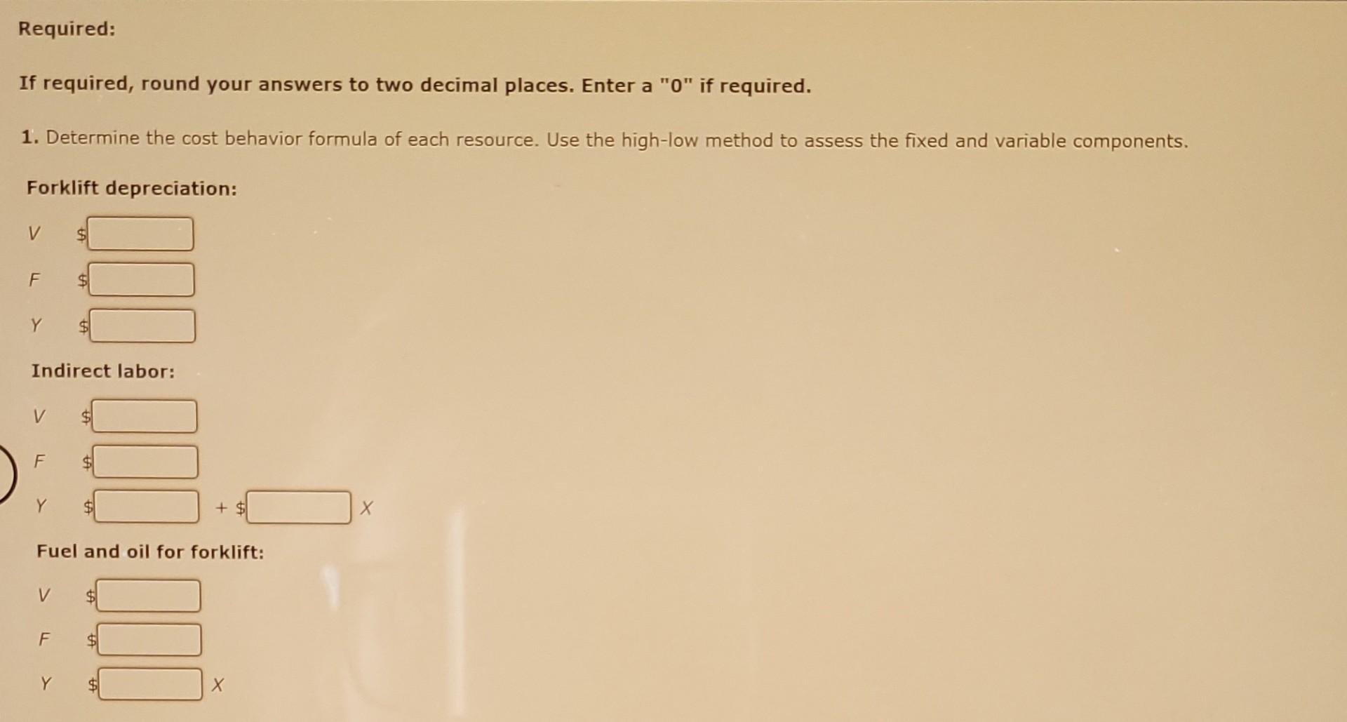 information the problem gives me. the cost information should be in the