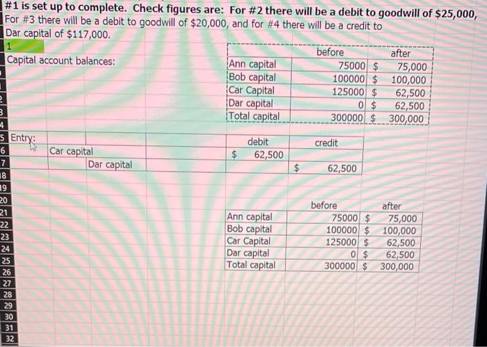 part 2-4 #1 is set up to complete. Check figures are: For