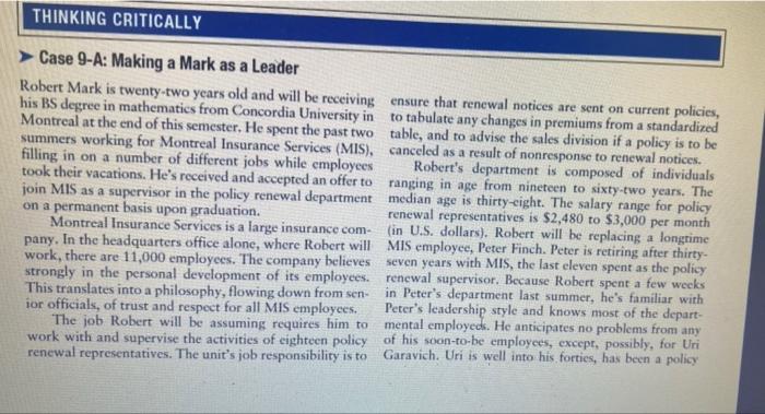  foollow the next analysis requirement please THINKING CRITICALLY > Case 9-A: