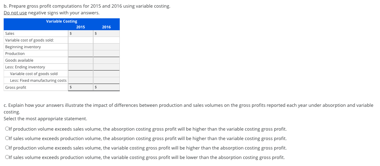 only one product with total unit manufacturing costs of $60, of which