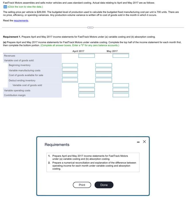 motor vehicles and uses standard conting. Actual data to Arland May 2017