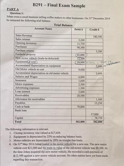 please answer all required B291 - Final Exam Sample PART A Question