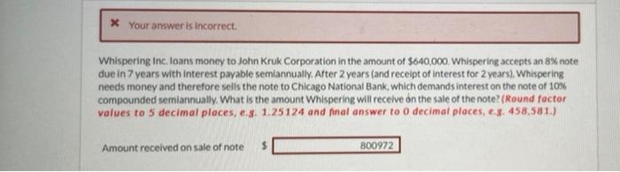 show work * Your answer is incorrect. Whispering Inc. Ioans money to