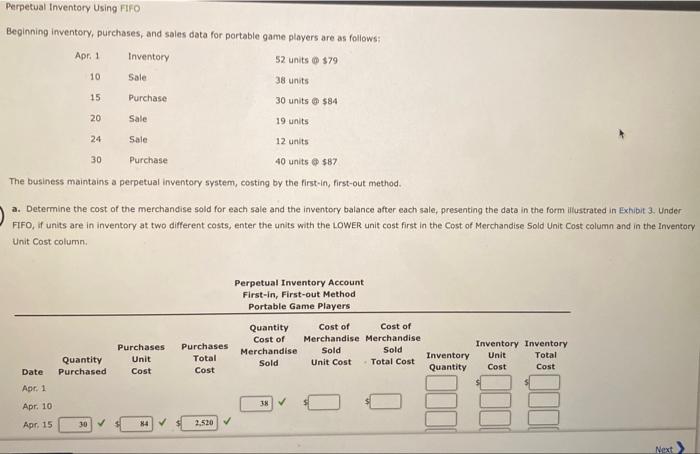 Please help! will give a Perpetual Inventory Using FIFO Beginning inventory, purchases,