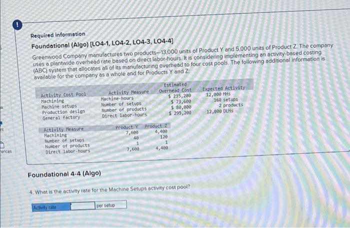 rate based on direct labor-hours. It is considering implementing an activity-based costing