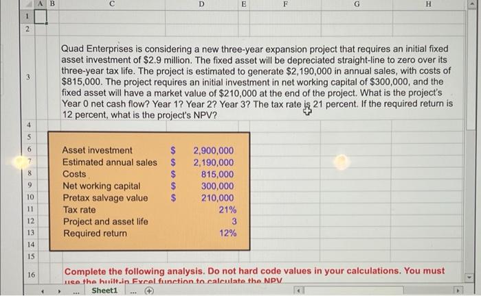 excel answer only A B D E F G H 1 2