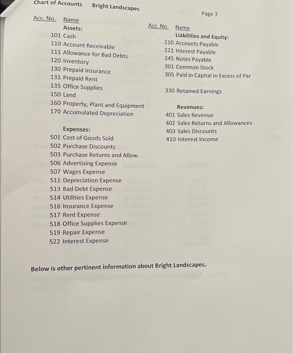 Bright Landscapes Practice Set Excel Workpapers in blackboard to complete Bright Landscapes