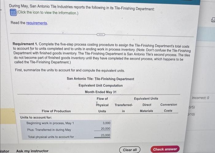 the other ones) Tile-Finishing Department Data for May Information about units: Beginning