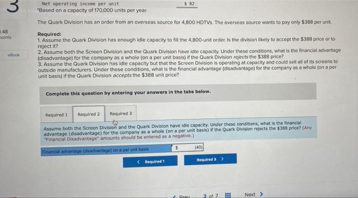 2. Compute the residual income (oss) for each division 3. Assume that