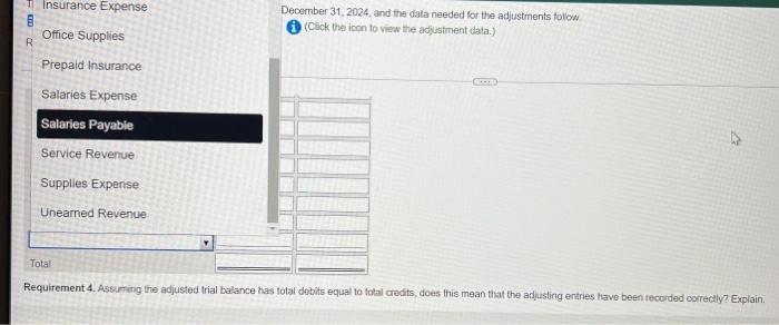 Company at December 31, 2004, and the data needed for the adjustmer