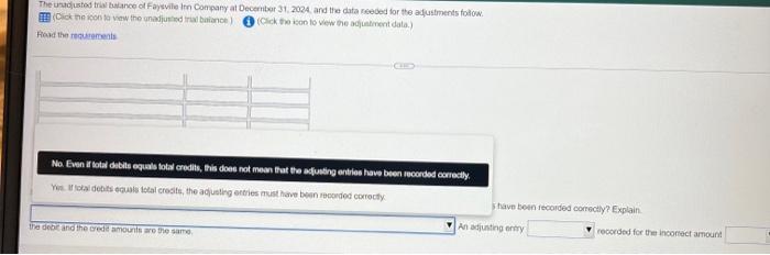 Click the icon to view the unadjusted trial balance Click the icon