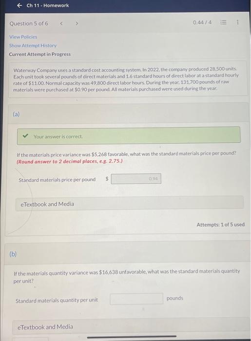 please post full answer part B 6 Ch 11 - Homework Question
