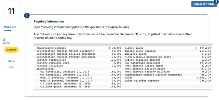 assignment 1 question 11 Check my work 11 Part 1 of 2