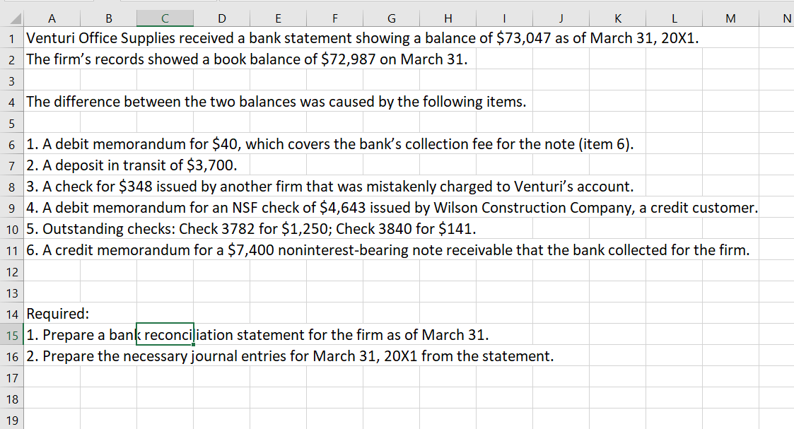 Excel format please B D E F G H J K M