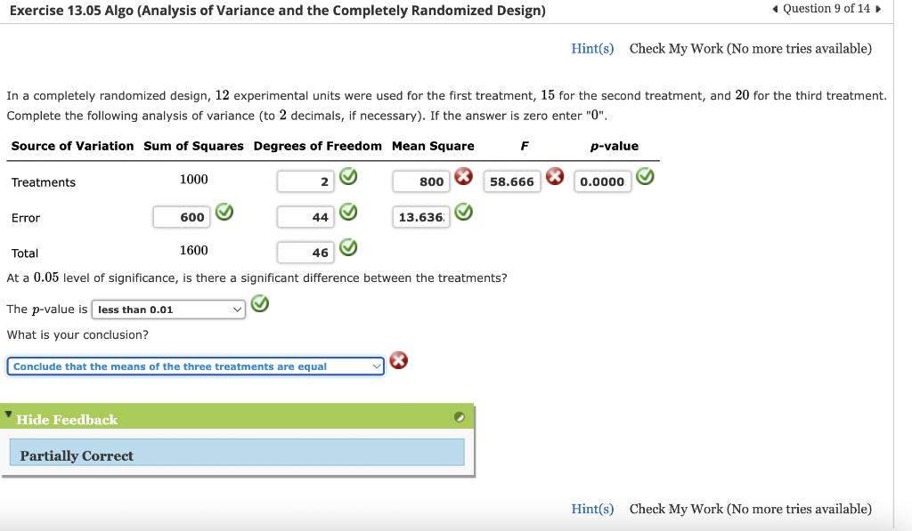 In a completely randomized design, 12 experimental units were used for