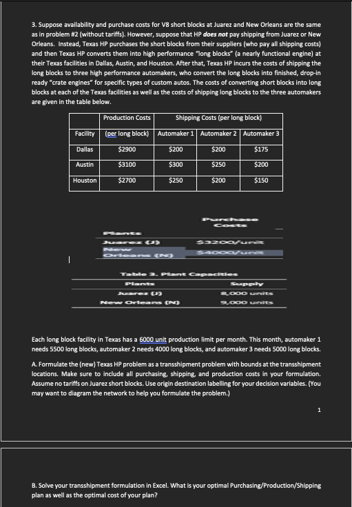 3. Suppose availability and purchase costs for VS short blocks at