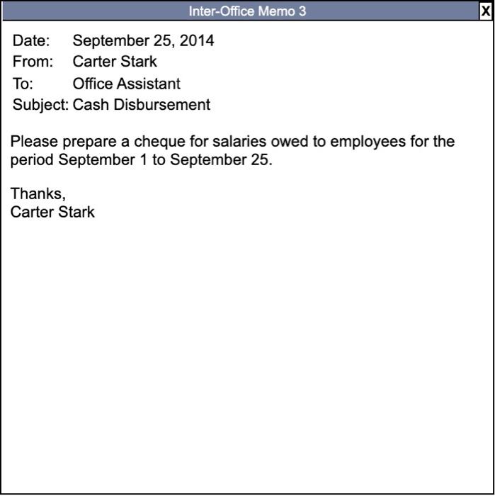 (September 1) Invoice $460 Receipt from Mary's Diner Inter-Office Memo 3 Inter-Office