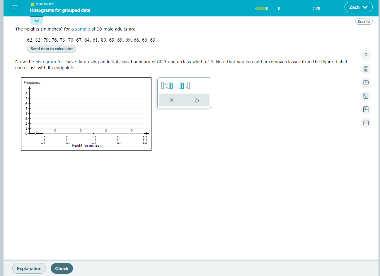 Draw the histogram for these data using an initial class boundary