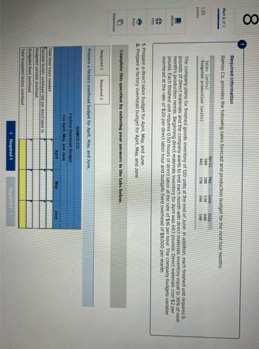 Part 2 of 2 1.25 points eBook Hint Print References Required information