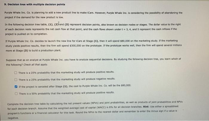 please explain it 9. Decision tree with multiple decision points Purple Whale