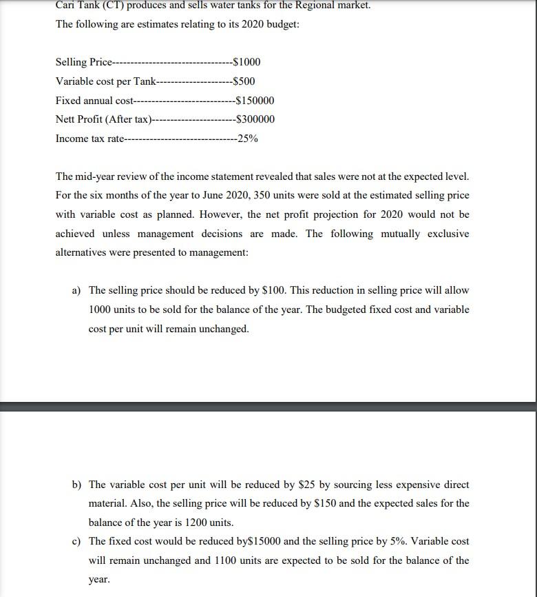  3) Explain cost-volume-profit analysis using the data in this question? Cari