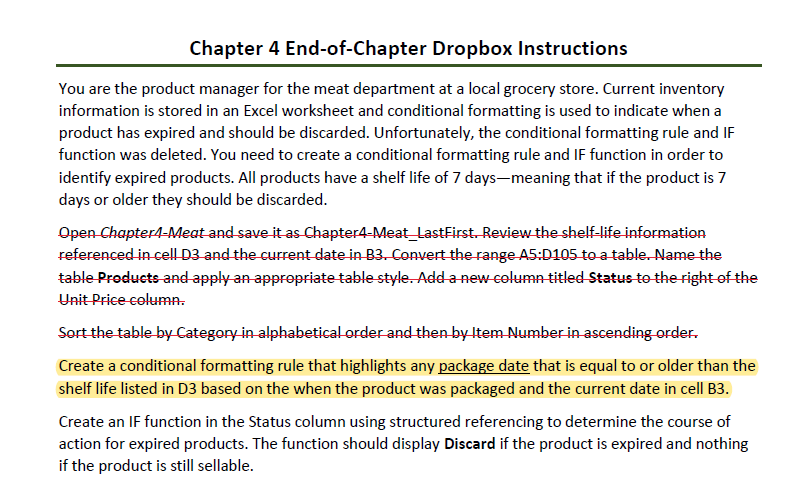 I only need help with the highlighted instruction below. I know I