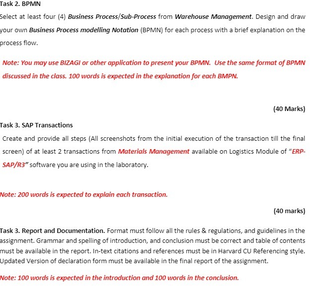  Task 2. BPMN Select at least four (4) Business Process/Sub-Process from