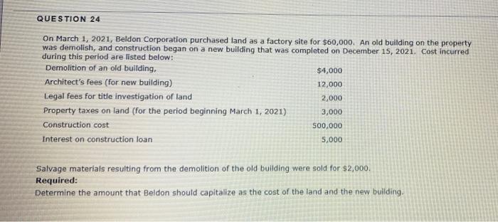 1. Determine the amount that Beldon should capitalize as the cost of
