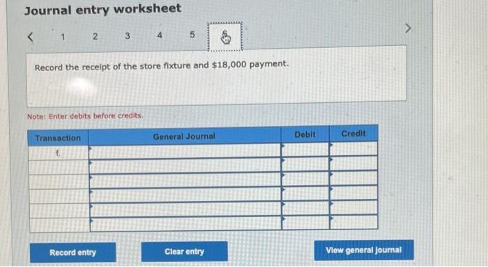 worksheet 1 2 3 4 5 Record the $18,000 order of store