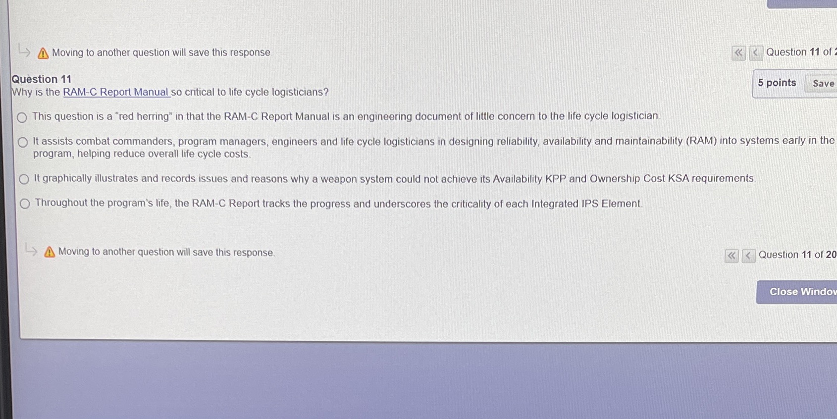 LOG 201v Moving to another question will save this response