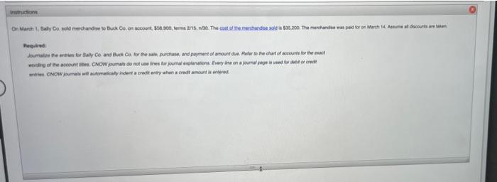 can someone please solve this Instructions On March 1, Sally Co. sold