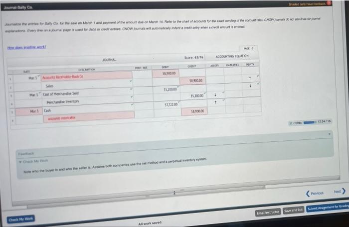 March 14. Assume a discounts an Required: Joumalize the entries for Sally