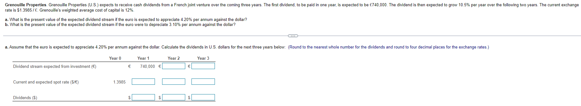 Please help with A and B Grenouille Properties. Grenouille Properties (U.S.) expects